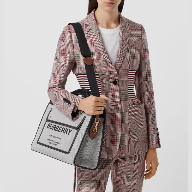 Burberry Cow Leather Tote Bag, Shopping Bag, Shoulder Bag, Crossbody Bag, Handbag Medium Size Unisex Black-5