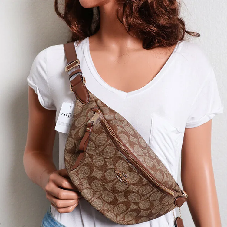COACH Coated Canvas With Leather Sling Bag, Shoulder Bag, Crossbody Bag, Fanny Pack Tubas Unisex Brown-3