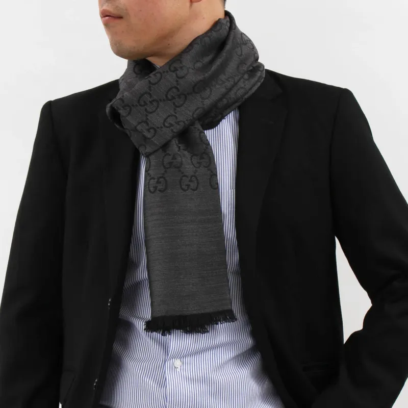 GUCCI Scarf/Stole Unisex SILK Mixed Dark Gray-3