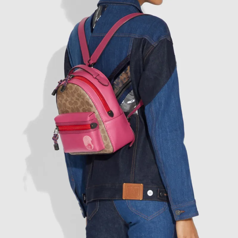COACH Campus Canvas Backpack Small Size Women's Pink Brown Multicolor-4
