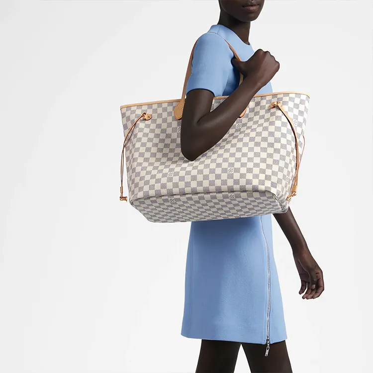 LOUIS VUITTON Canvas With Leather Tote Bag Shopping Bag Combo One Shoulder Handbag Large Size Women's White-6