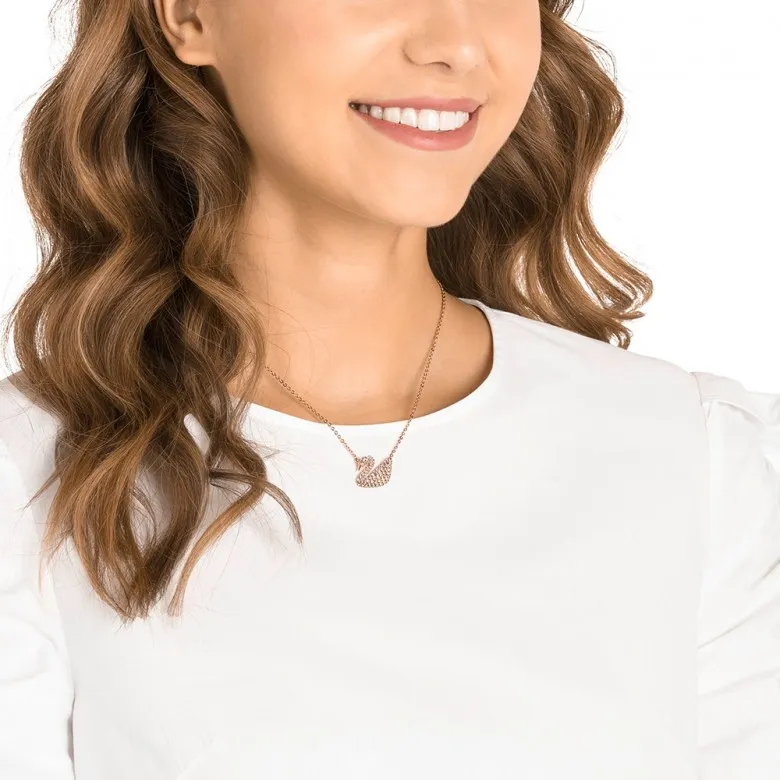 Swarovski Rose Gold Tone Plated Swan Necklaces Women's Rose Gold-3