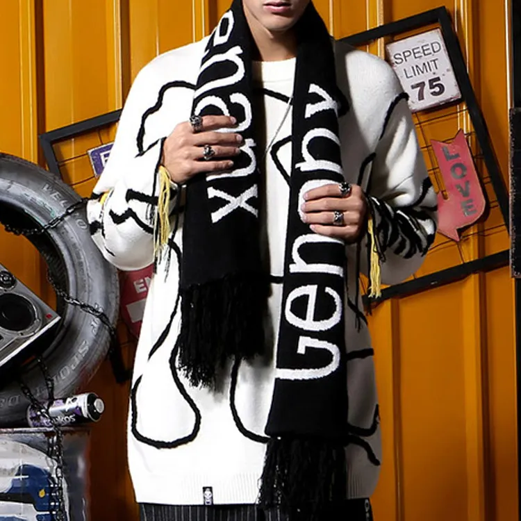 GENANX Knit Scarves Unisex Black-5