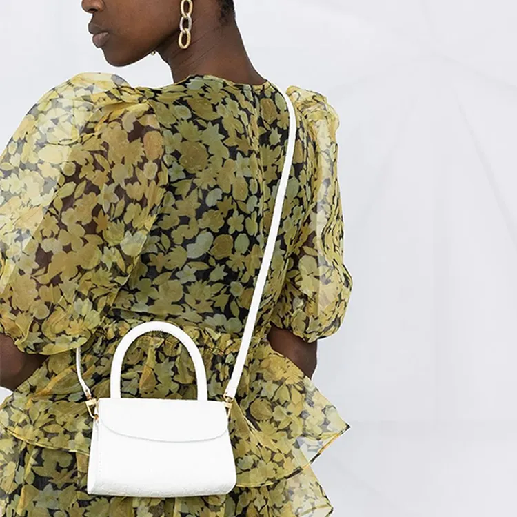 By Far Mini Croco Sheepskin Shoulder Bag Crossbody Bag Small Square Bag Handbag Mini Women's White-3