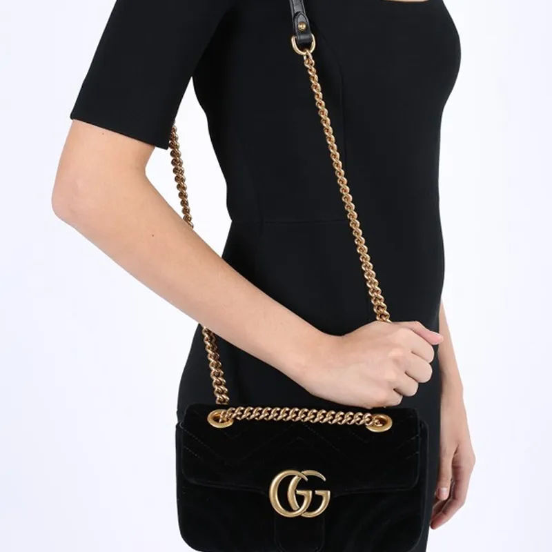 GUCCI GG Marmont Velvet Matelasse Mini Black-6