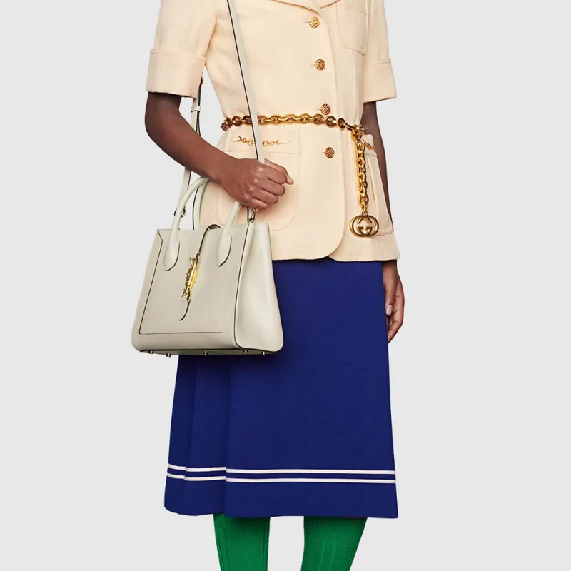 GUCCI Jackie 1961 Leather Tote Handbags Shoulder Bags Medium Size Unisex White-7