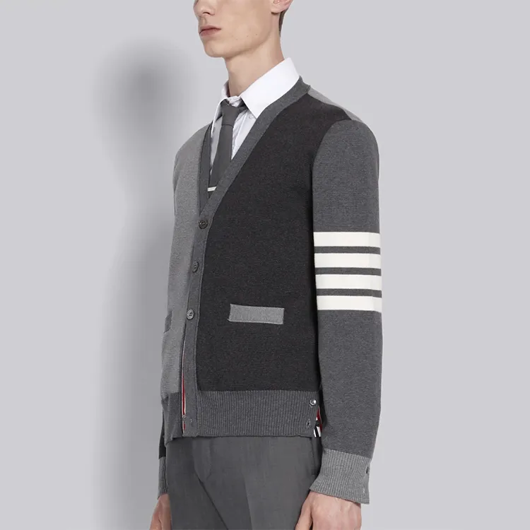 THOM BROWNE 4 Bar V neck Cardigan-3