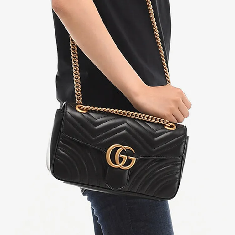 GUCCI Small GG Marmont Camera Bag Shoulder Bag Black Leather-6