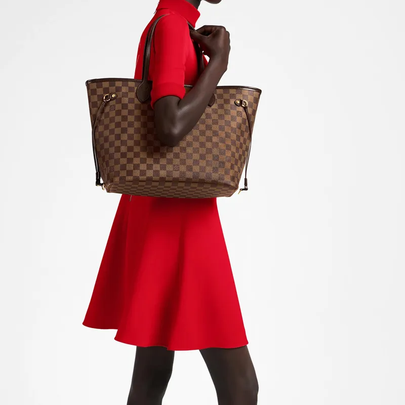 LOUIS VUITTON Neverfull Damier Ebene Mm Rose Ballerina Lining-6