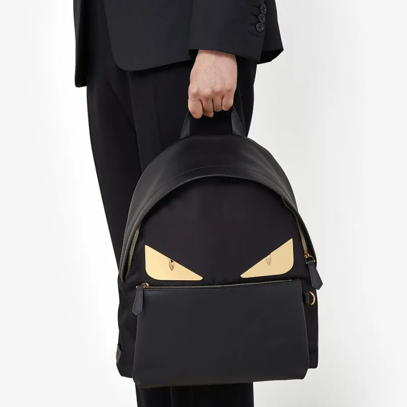 FENDI Nylon With Leather Backpack Men's Black-6