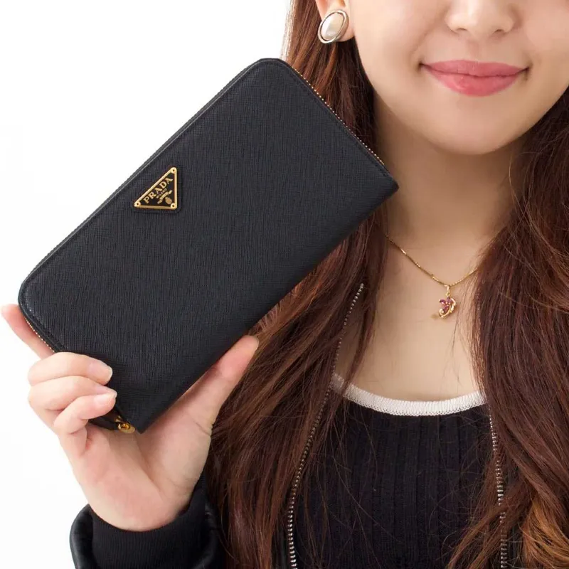 PRADA Saffiano Leather Wallet Tubas Women's Black-5
