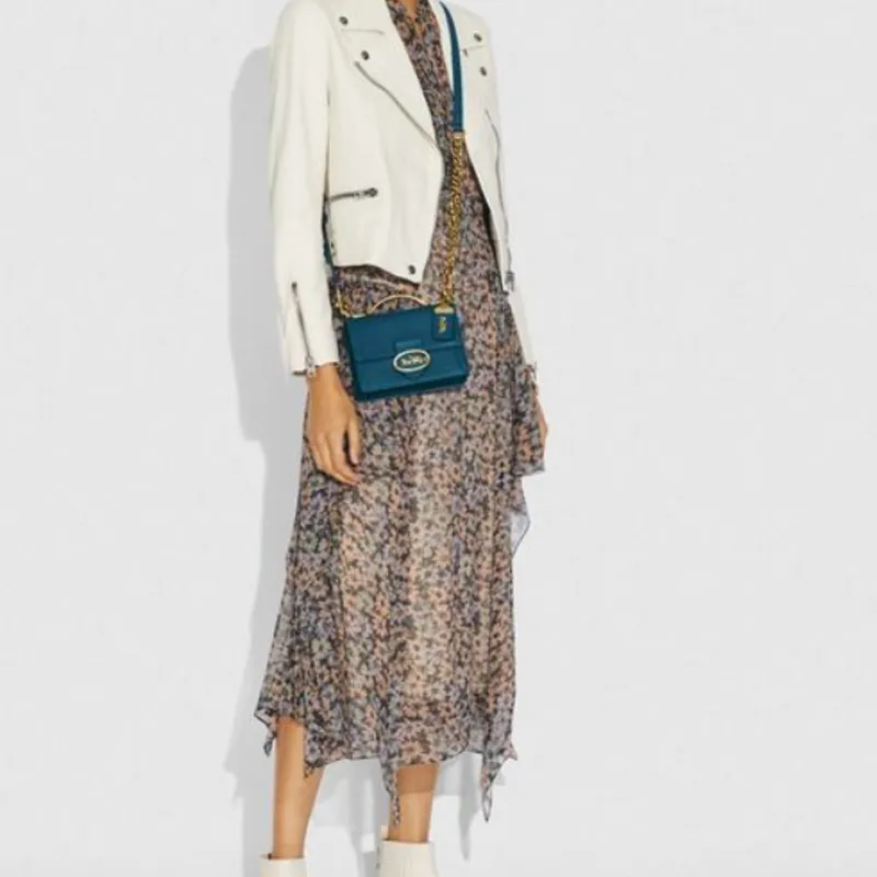 COACH Riley Leather Trunk Bag Small Square Bag Handbag Shoulder Bag Crossbody Bag Small Size Women's Peacock Blue-5