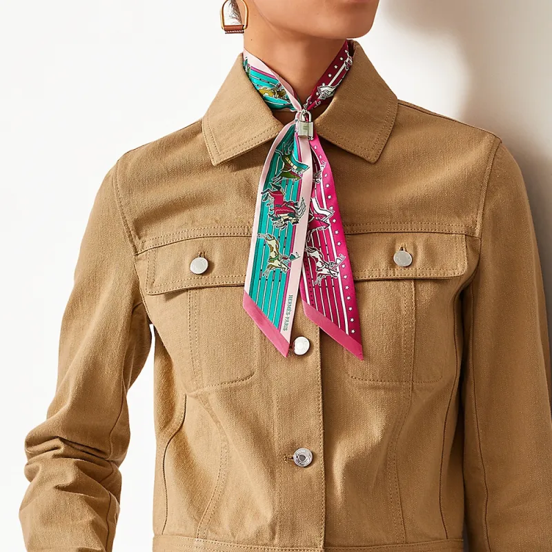 HERMES Twilly Silk Scarves Women's Duck Green Pink-1