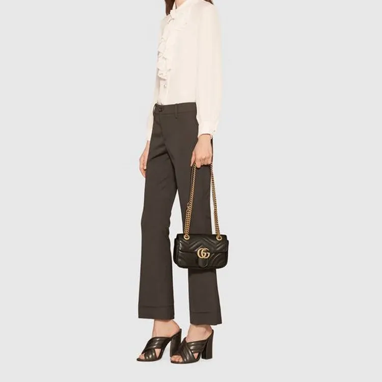 GUCCI GG Marmont Mini Shoulder Bag Matelasse Chevron Black-8