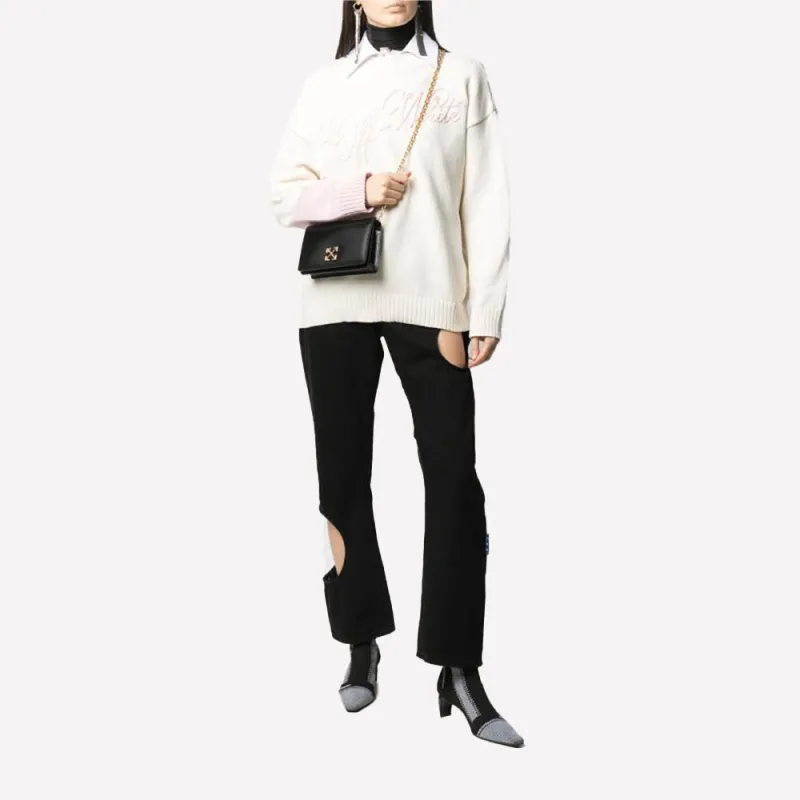 OFF WHITE Calfskin Crossbody Bag, Shoulder Bag Women's Black-9