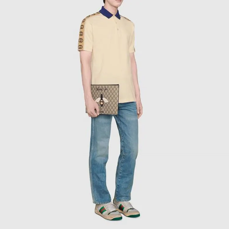 GUCCI Canvas With Leather Clutch Medium Size Men's Ebony/Black-5
