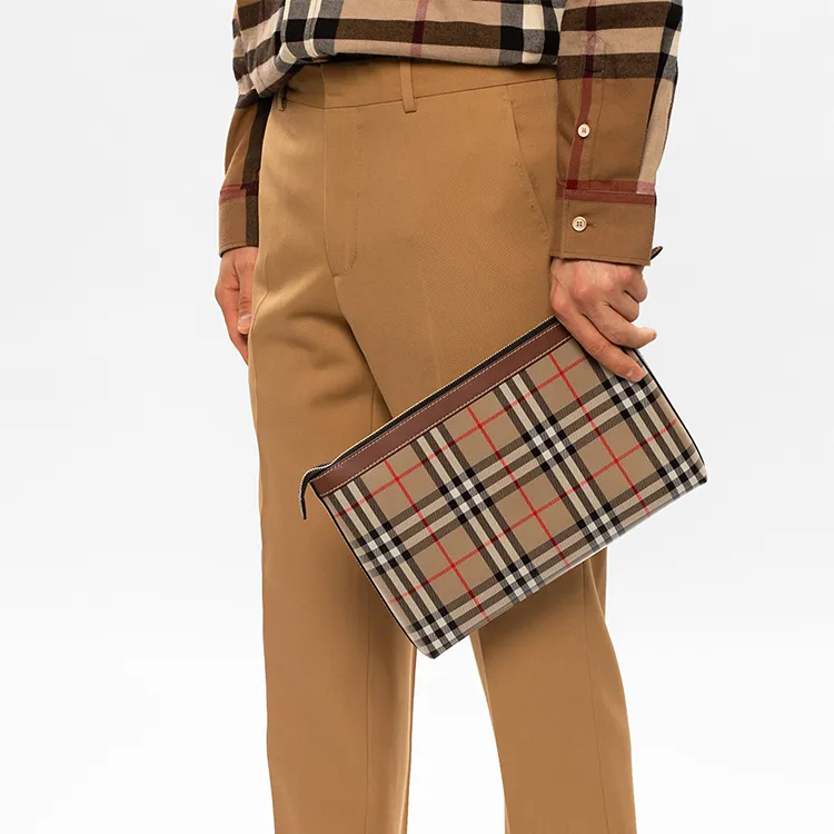 Burberry Genuine Leather Clutch Regular Men's Beige-5