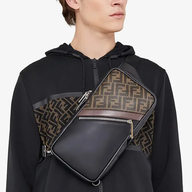 FENDI Coated Canvas With Leather Sling Bag Shoulder Bag Crossbody Bag Regular Men's Black/Brown-6