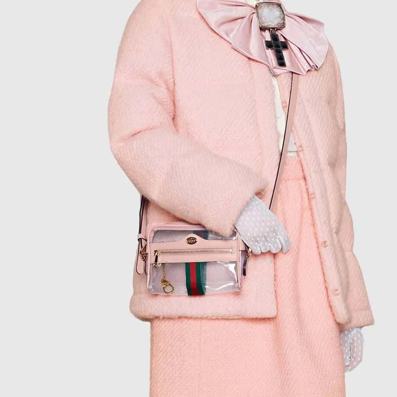 GUCCI Ophidia Leather Patchwork Camera Bag Shoulder Bag Crossbody Bag Mini Women's Transparent/Fuchsia Pink-9