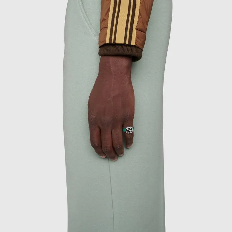 GUCCI Ring With Interlocking G Textured Trim Silver-3