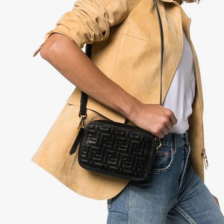 FENDI Leather Camera Bag Shoulder Bag Crossbody Bag Mini Women's Black-5