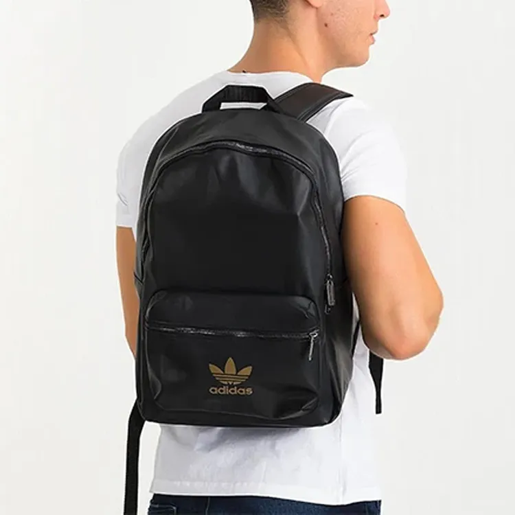 Adidas Originals Leather Backpack Regular Women's Black Gold Color Scheme-4