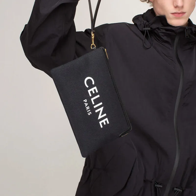 CELINE Canvas Handbags Clutches Women's Black-4
