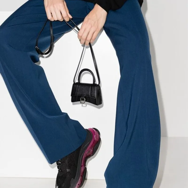 Balenciaga Litchi Grain Calfskin Hourglass Bag, Shoulder Bag, Crossbody Bag, Handbag Extra Small Women's Black-8