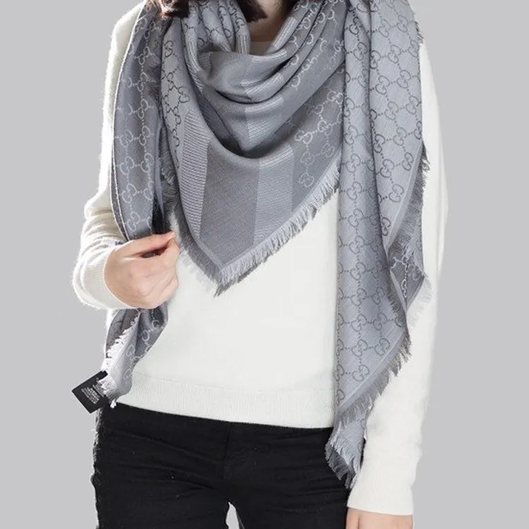GUCCI Knit Scarves Unisex Light Gray-3