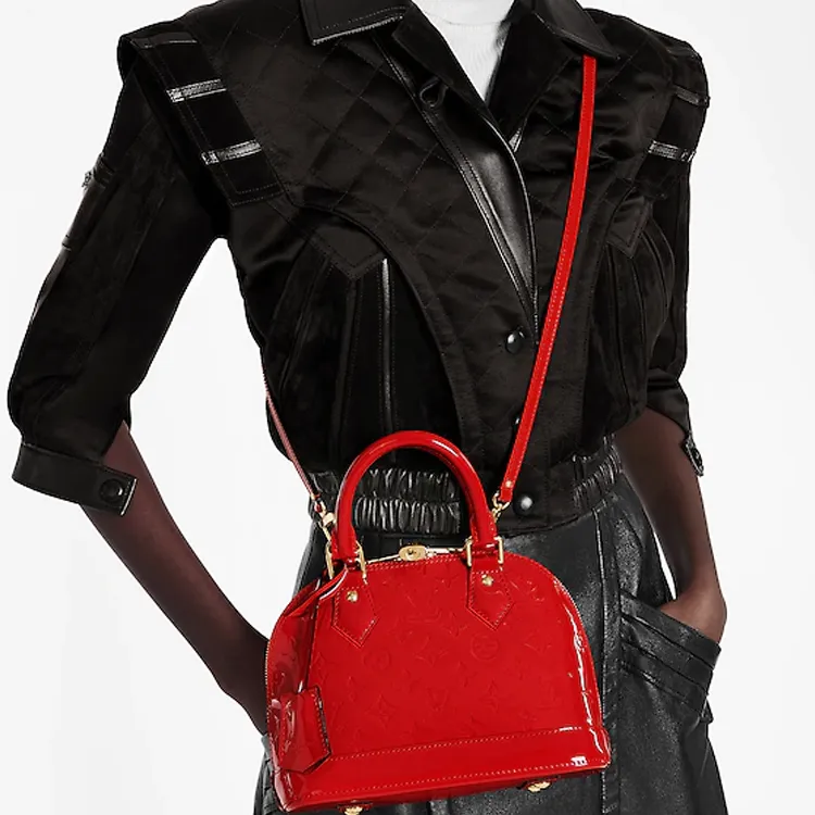 LOUIS VUITTON Alma Patent Leather Dome Bag Shoulder Bag Crossbody Bag Handbag Women's Cherry Red-5
