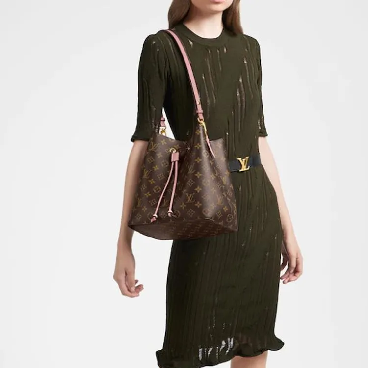 LOUIS VUITTON Coated Canvas With Leather Bucket Bag, One Shoulder Handbag Regular Women's Brown-6