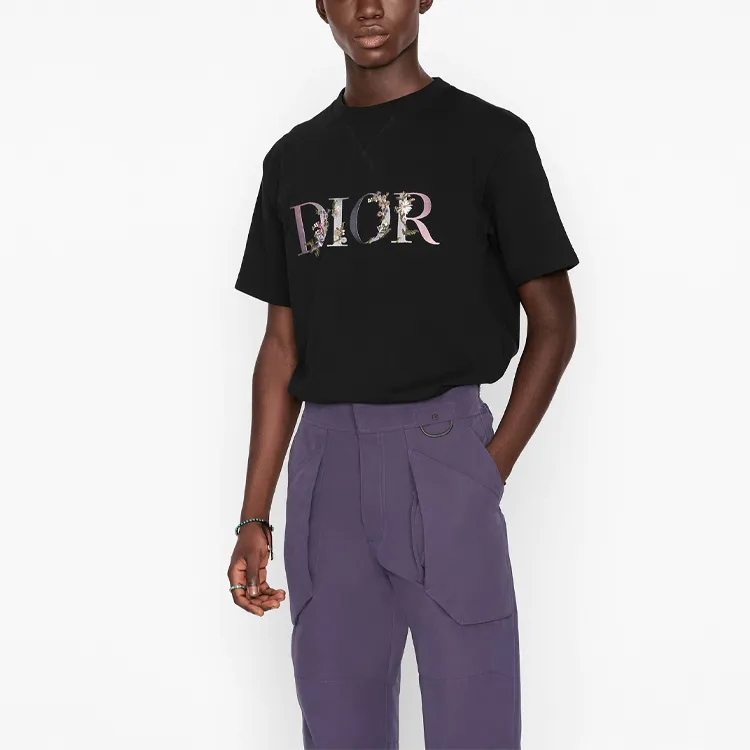 DIOR Flowers Embroidered T Shirt-3