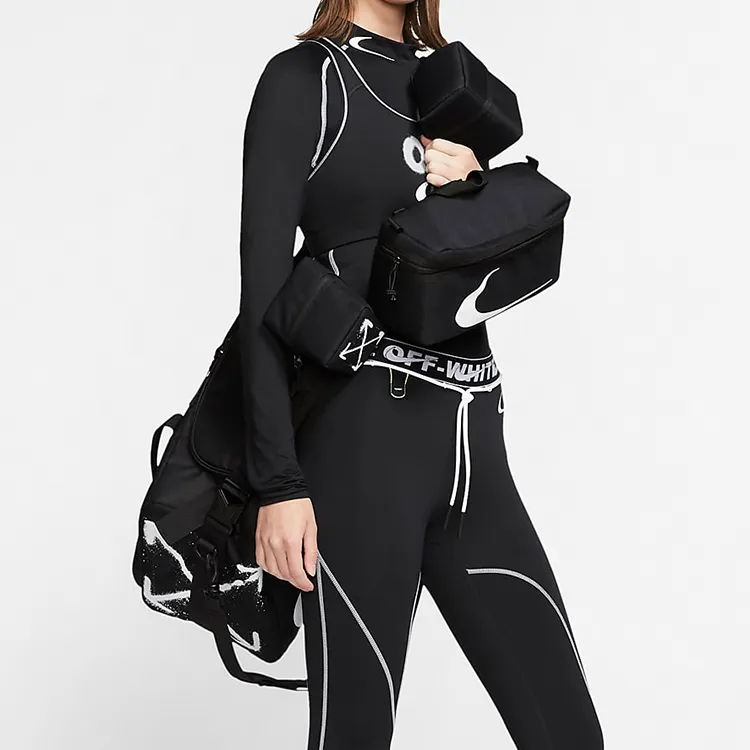 Nike Off WHITE Collaboration Polyester One Shoulder Handbag Travel Bag Regular Unisex Black-1