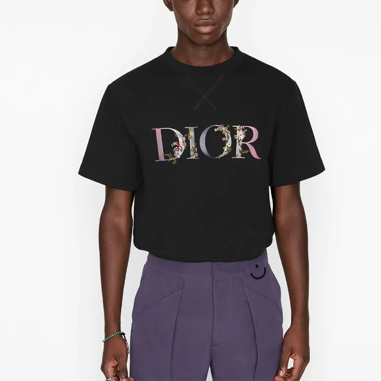 DIOR Flowers Embroidered T Shirt-2