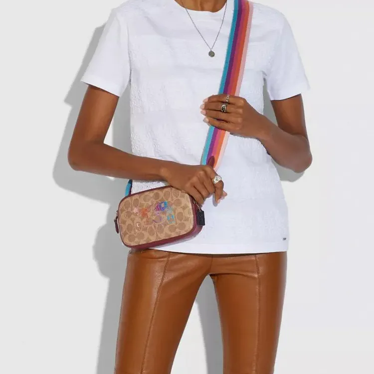 COACH Sadie Coated Canvas With Leather Shoulder Bag Crossbody Bag Small Size Women's Khaki-4