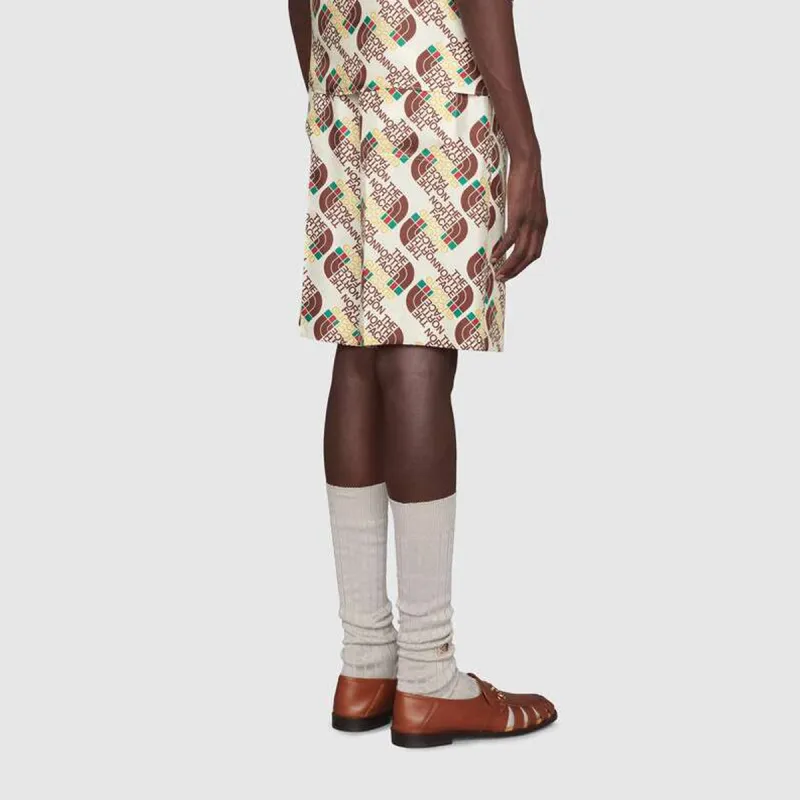 GUCCI X The North Face Logo Web Print Silk Shorts-3