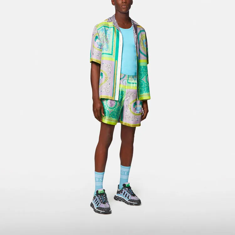 VERSACE Mixed Print Silk Shorts-1