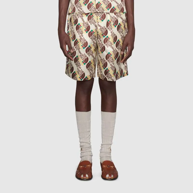 GUCCI X The North Face Logo Web Print Silk Shorts-2