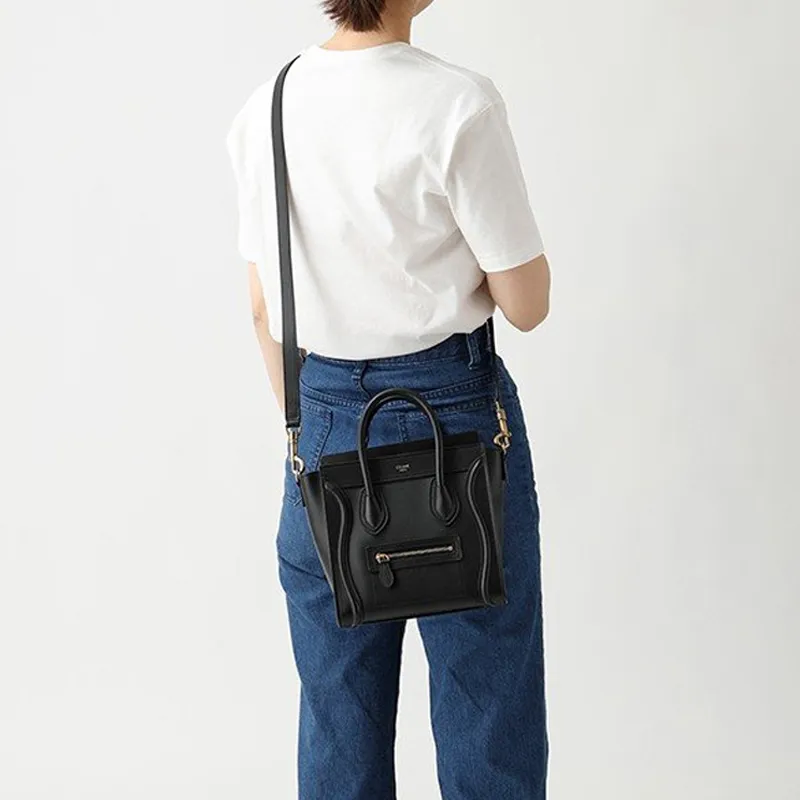 CELINE Cow Leather Smile Bag Portable Crossbody Bag Shoulder Bag Women's Black-3