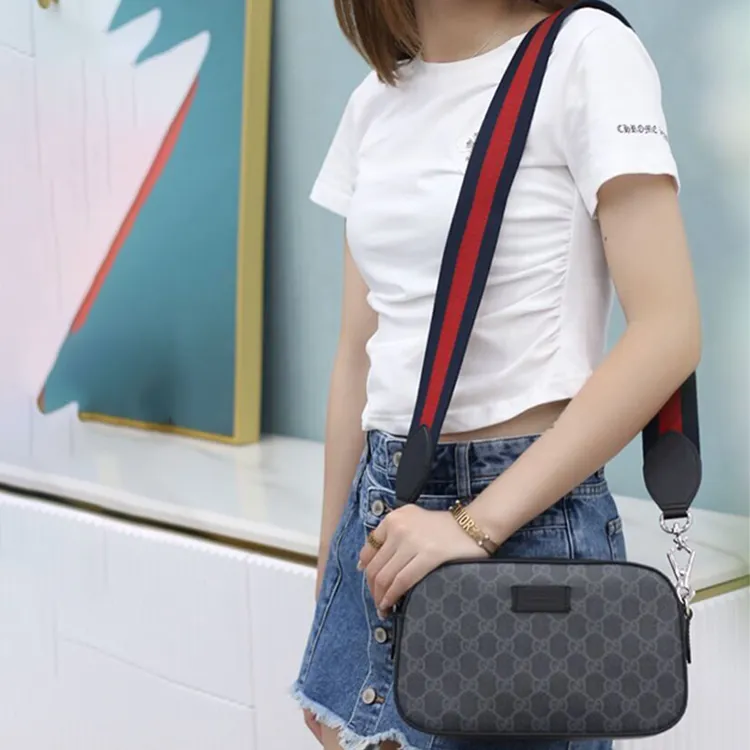 GUCCI Canvas With Leather Camera Bags Crossbody Bag Shoulder Bag Men's Black Gray Color-7