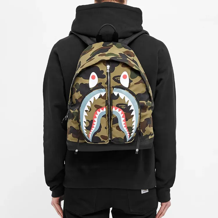 A BATHING APE Bape Polyester Backpack Unisex Green Camouflage-3