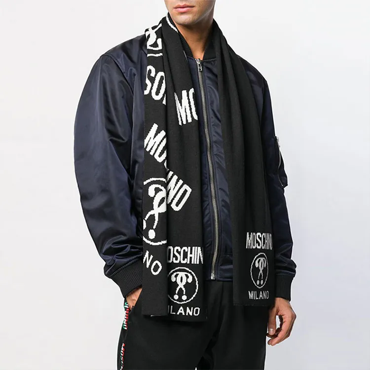 MOSCHINO Wool Knit Scarves Unisex Black Gray Two Colors-1