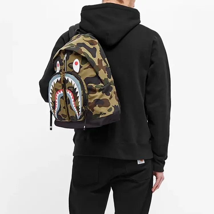 A BATHING APE Bape Polyester Backpack Unisex Green Camouflage-4