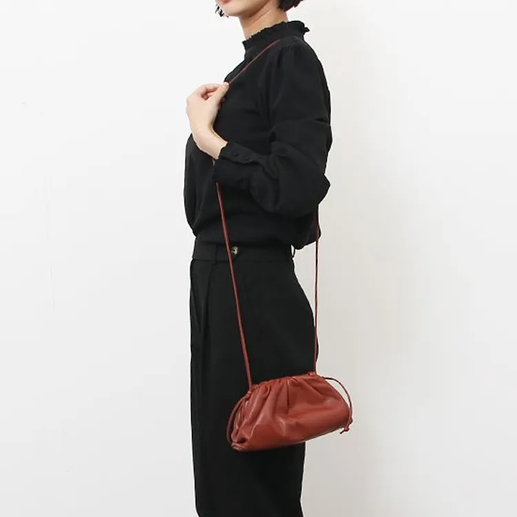 Bottega Veneta POUCH Cloud Bag Calfskin Portable Handheld Shoulder Bag Crossbody Bag Mini Women's Rusty Red-3