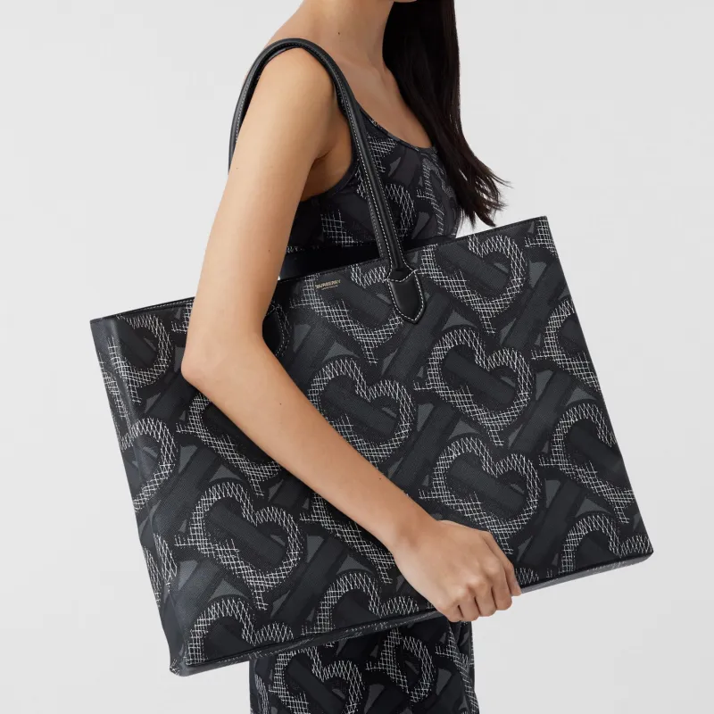 Burberry Cotton Polyurethane Tote Bag Shopping Bag Handbag Unisex Graphite Camouflage-7