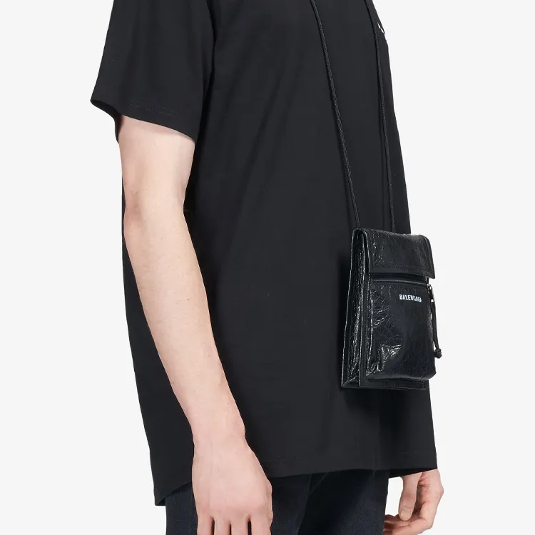Balenciaga Explorer Sheepskin Cell Phone Pouch, Shoulder Bag, Crossbody Bag Trumpets Men's Black-7