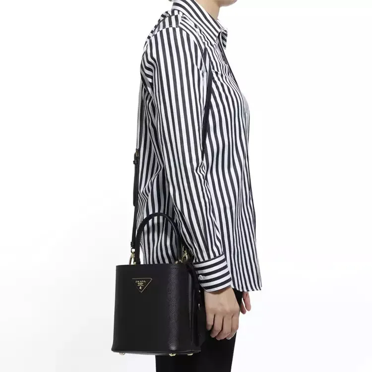 PRADA Saffiano Leather Material Handbag Crossbody Bag Regular Women's Black-6