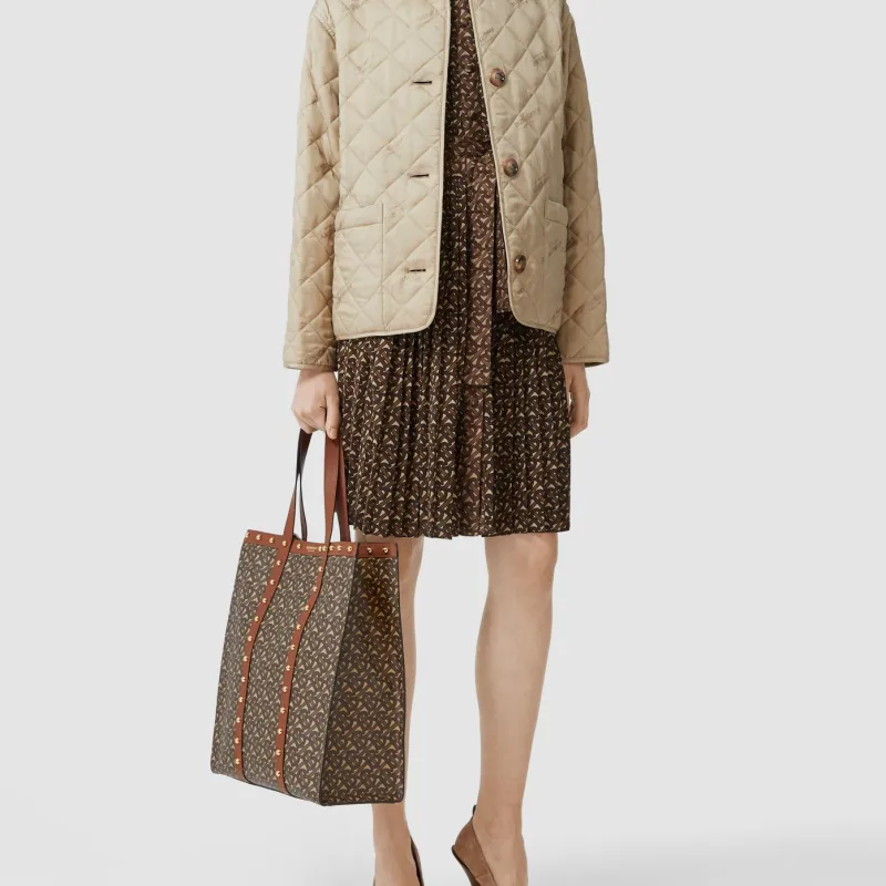 Burberry Cow Leather Tote Bag Shopping Bag Handbag Women's Tan-5