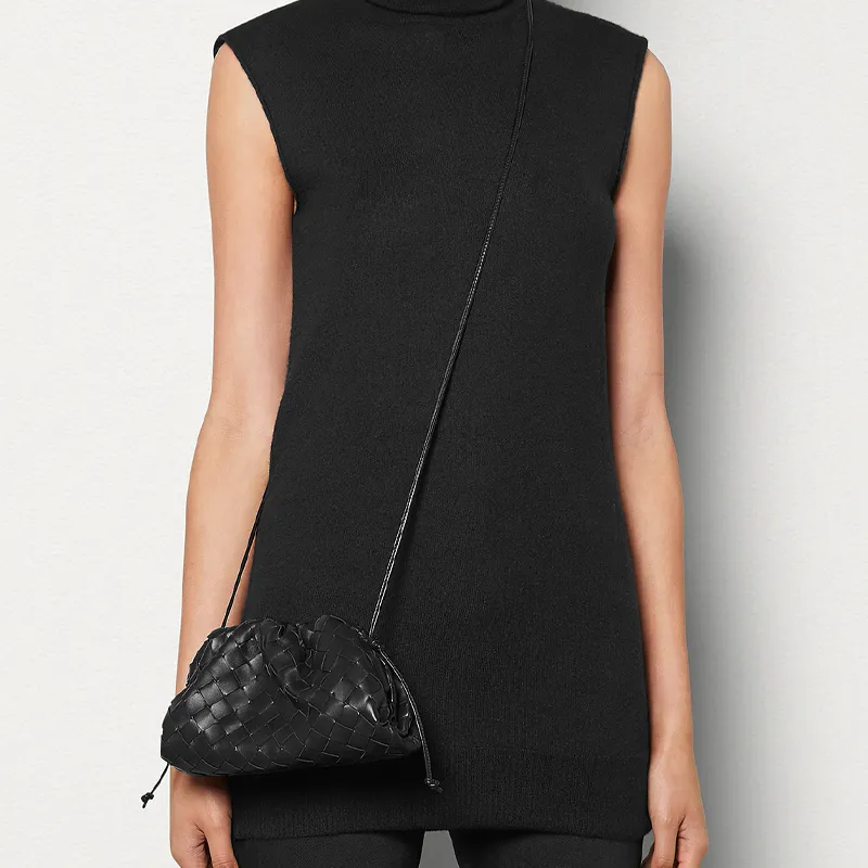 Bottega Veneta Sheepskin Handbag Shoulder Bag Women's Black-4
