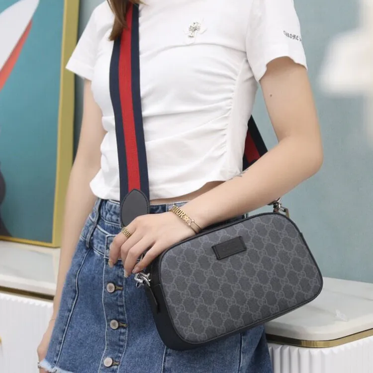 GUCCI Canvas With Leather Camera Bags Crossbody Bag Shoulder Bag Men's Black Gray Color-9